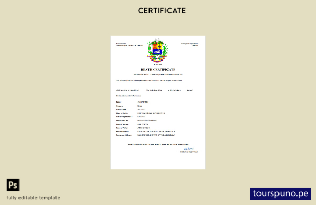 listo para imprimir Venezuela registro civil certificado de defunción plantilla 